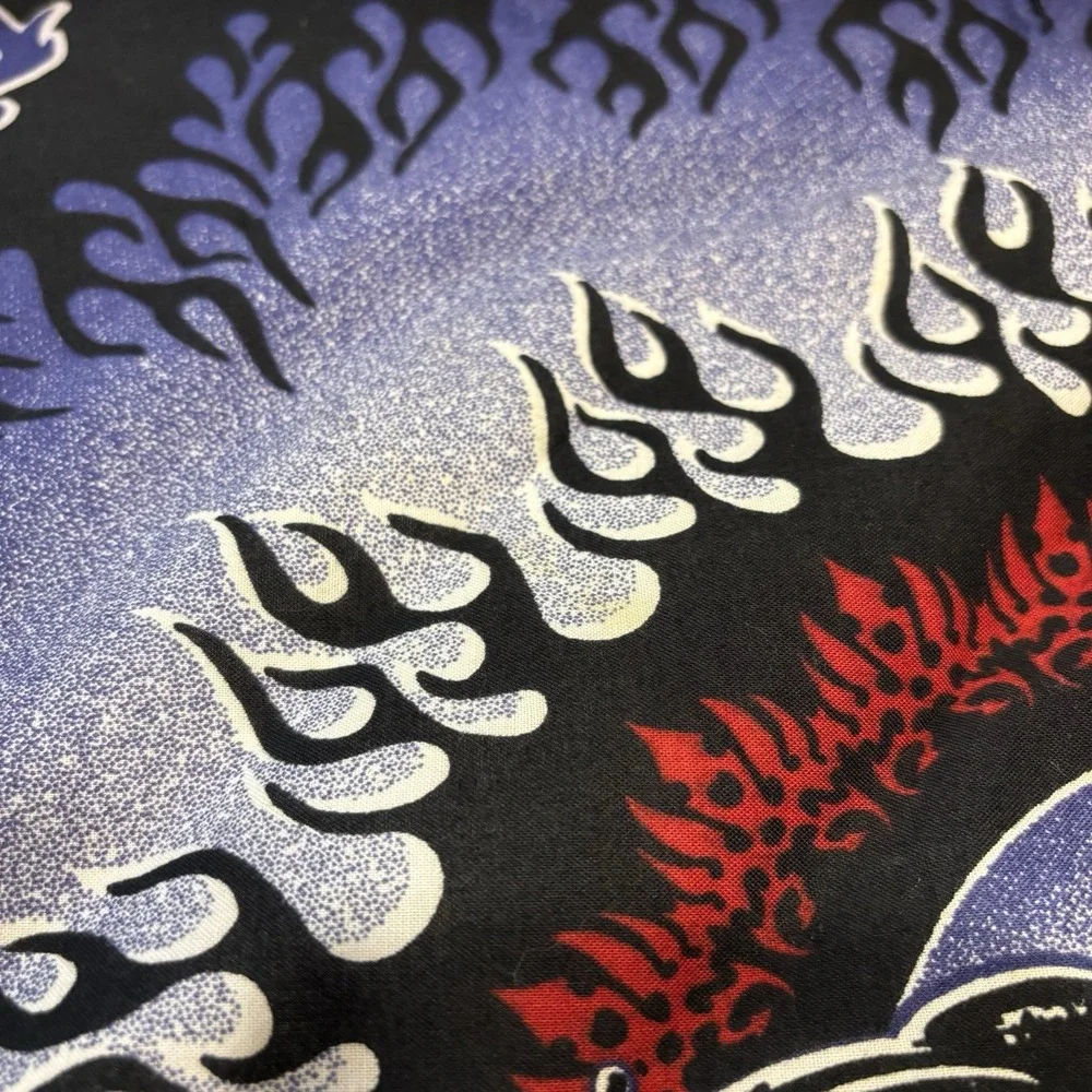 VTG Biker Bandana Black Blue Red Flames Motorcycle Dragon Cotton 90s RN 13960